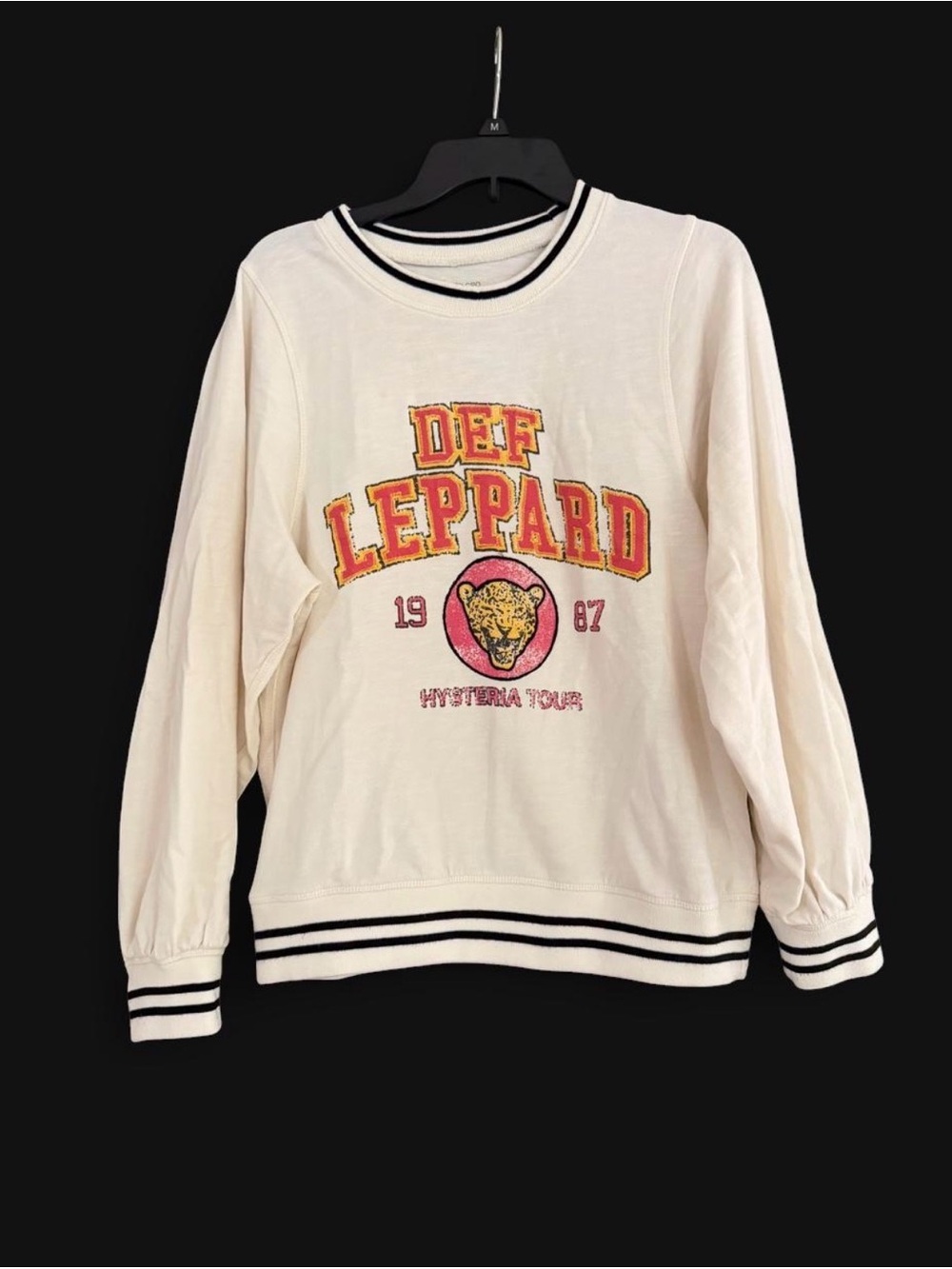 Pilcro Def Leppard Graphic Sweatshirt in Cream with Red Yellow Logo
